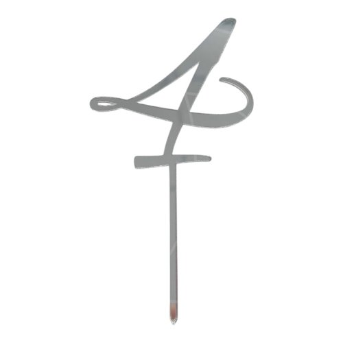 Топпер декоративный акриловый "Цифра 4 курсив" Серебро 