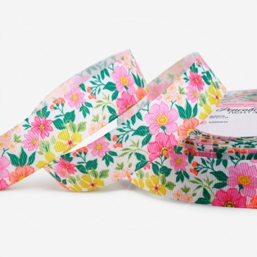 Лента для декора и упаковки репсовая "Цветы" 2,5 см 23 м 10670291