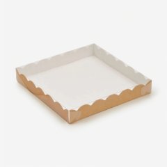 Коробка для печенья/конфет с пластиковой крышкой Крафт 20х20х3,5 см 