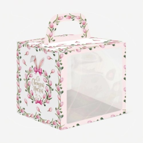 Коробка для торта/кулича с окном "Тюльпаны" 15х15х18 см КУ-00942