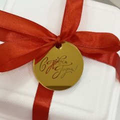 Топпер декоративный акриловый "С Новым годом. Бирка" Золото 4 см 