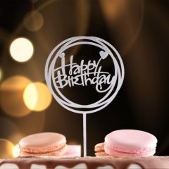 Топпер декоративный акриловый "Happy Birthday. Рамка" Серебро 3960648, Топ-40