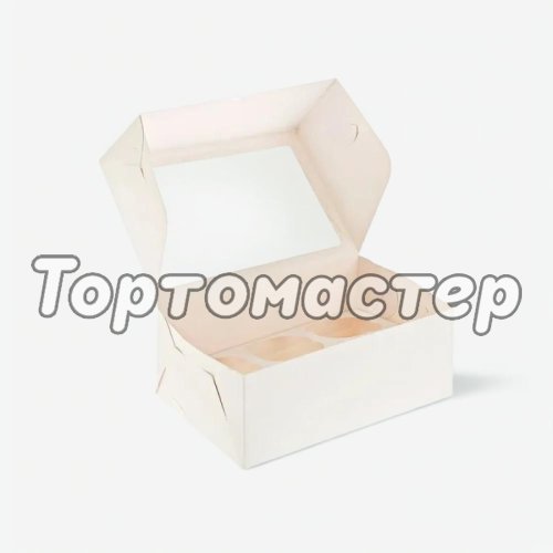 Коробка на 6 капкейков с окном белая 25х17х10 см 425101, ForG MUF 6 PRO I W W,    КУ-080, 00062