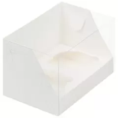 Коробка на 2 капкейка с прозрачной крышкой белая 16х10х10 см 040150