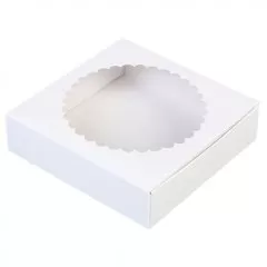 Коробка для печенья/конфет с окном белая 11,5х11,5х3 см КУ-193
