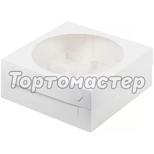 Коробка на 9 капкейков с окном белая 040410 ф 