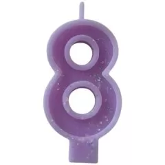 Свеча декоративная Цифра "8" Сиреневая с блёстками 